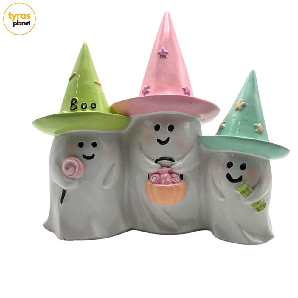 Goblin & Ghoul Set of 3 Large Trick-or-Treat Ghost Pastel Witches Hat Figurine